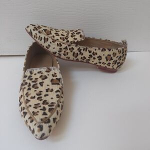Enjoiya Cheetah Print Calf Hair Pointy Toe Flats Loafer Style